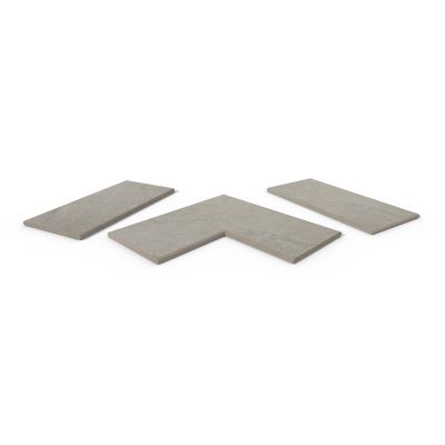 Astor Grey 20mm bullnose coping collection, showing one each of straight, end and corner pieces, with 10-year guarantee.***