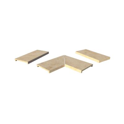 Jura Beige 40mm downstand porcelain coping stones in straight, end and left- and right-mitred corner pieces.***Image Displaying Jura Beige Downstand Coping Collection