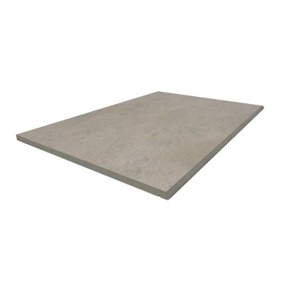 900x600mm Jura Grey porcelain 20mm bullnose step with drip line. Free UK delivery available. Comes  with 10-year guarantee.***Image Displaying 900x600 Jura Grey Step with a 20mm Bullnose Edge