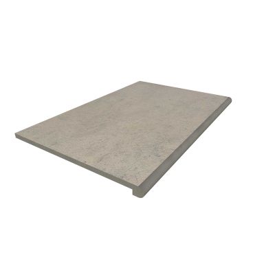 Render of a 900x600mm Jura Grey limestone porcelain step with bullnose edge profile and drip groove. Free UK delivery available.***Image Displaying 900x560 Jura Grey Step with a 36mm Bullnose Edge