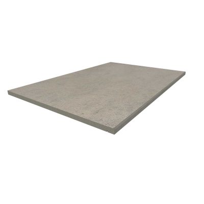 Jura Grey 900x600mm porcelain step, with drip-line and 5mm pencil round edge profile applied in-house. Free UK delivery available.***Image Displaying 900x600 Jura Grey Step with a 5mm Pencil Round Edge