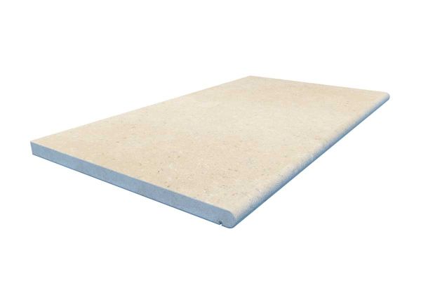 Rendered image of Acid Washed Egyptian Beige Limestone Bullnose Steps shows colour variations and edge.***
