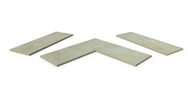 Area Porcelain 5mm pencil round copings, with drip-line, in straight, end, left and right corner pieces, for exterior walls.***Image for illustrative purposes only*