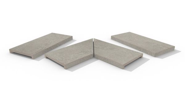 Astor Grey 40mm downstand porcelain coping stones in straight, end and left- and right-mitred corner pieces.***