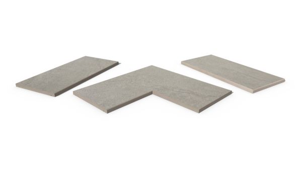 Astor Grey Porcelain 5mm pencil round copings, with drip-line, in straight, end, left and right corner pieces, made in-house.***