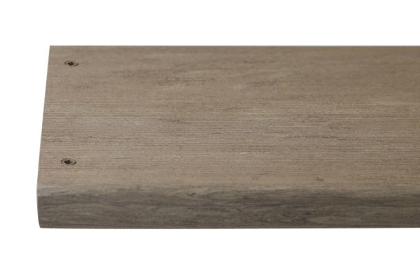 Cinnamon composite decking board with two Cinnamon colour match screw fixed to the far left face of the board.***