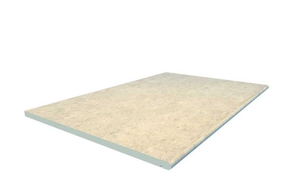 Rendered image of Florence Beige porcelain step, with drip-line and moulded bullnose edge profile. Free UK delivery available.***
