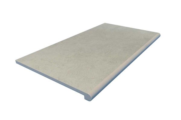 36mm bullnose Grey Yorkstone porcelain step with deeper profile and clean finish. Ideal for garden designs with subtle texture.***
