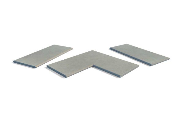 Complete set of Grey Yorkstone bullnose copings in all key formats. A classic rounded option for modern walling.***
