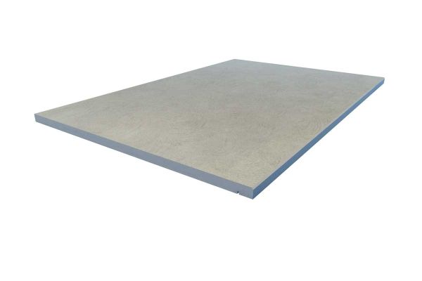 Chamfered step in Grey Yorkstone Porcelain with light texture and angled edge. Contemporary and easy to maintain.***