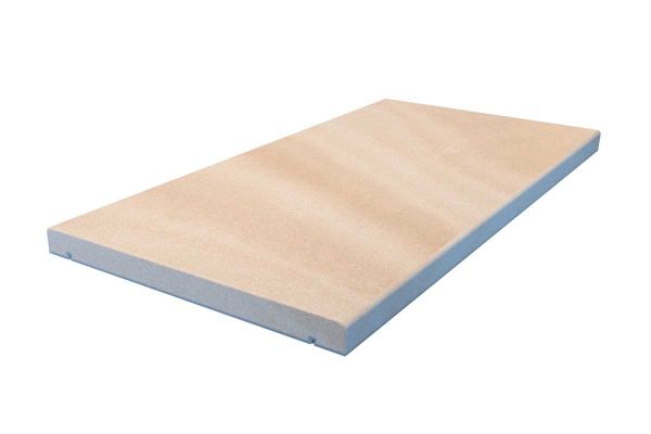 Light Buff sandstone 25mm coping stone with soft pencil round edge and drip groove, presented on white background.***
