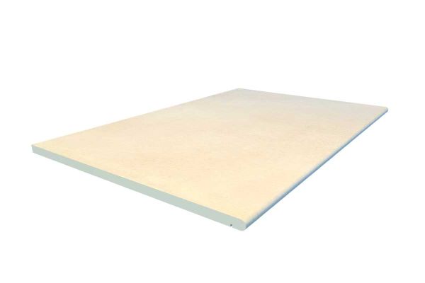Rendered image of Venetian Beige porcelain step, with drip-line and moulded bullnose edge profile. Free UK delivery available.***
