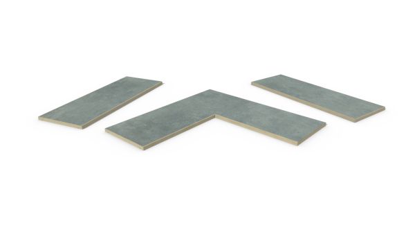 Polvere Porcelain 5mm pencil round copings for exterior walls, with drip-line, in straight, end, left and right corner pieces.***Image for illustrative purposes only*