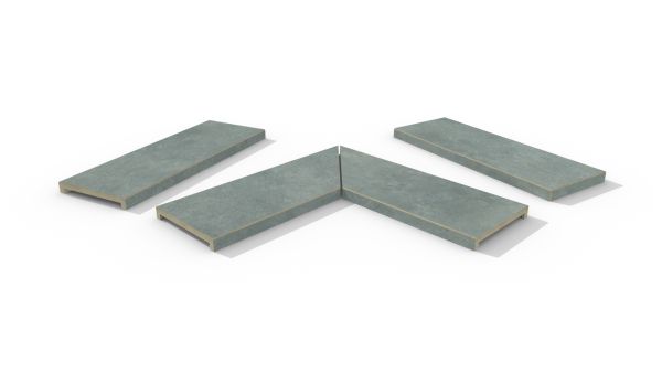 Polvere porcelain 40mm downstand flat coping stones in straight, end and left- and right-mitred corner pieces.***Image for illustrative purposes only*