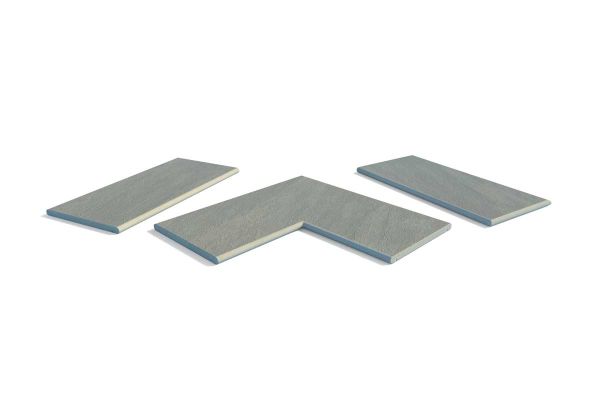 Raj Green Porcelain 20mm bullnose copings, with drip-lines, in straight, end, left and right corner pieces, made in-house. ***