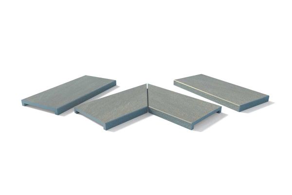 Raj Green 40mm downstand porcelain coping stones in straight, end and left- and right-mitred corner pieces. Free UK delivery available.***