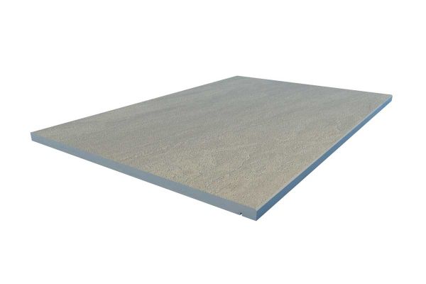 Render of a Raj Green porcelain paving used for Chamfered step, showcasing the 5mm Chamfered edge.***