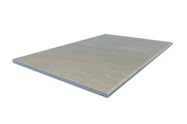 Render of a Raj Green porcelain paving bullnose step, showcasing the 20mm bullnose edge and drip line.***