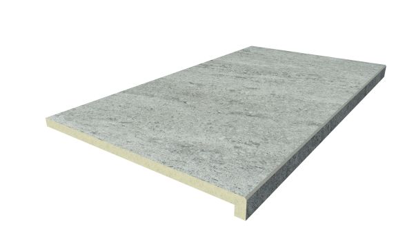 Image Displaying 900x500 Travertine Dark Step with a 40mm Downstand Edge
