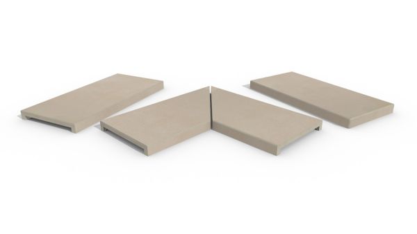 Venetian Beige 40mm downstand porcelain coping stones in straight, end and left- and right-mitred corner pieces.***