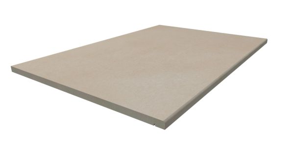 Single 900x600mm Venetian Beige porcelain step with 5mm pencil round edge profile and drip-line, made in-house by London Stone.***