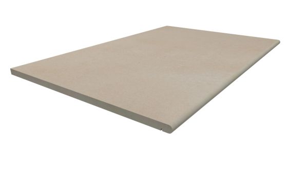 900x600mm Venetian Beige porcelain step tread with 20mm bullnose profile and drip-line, made in-house by London Stone.***