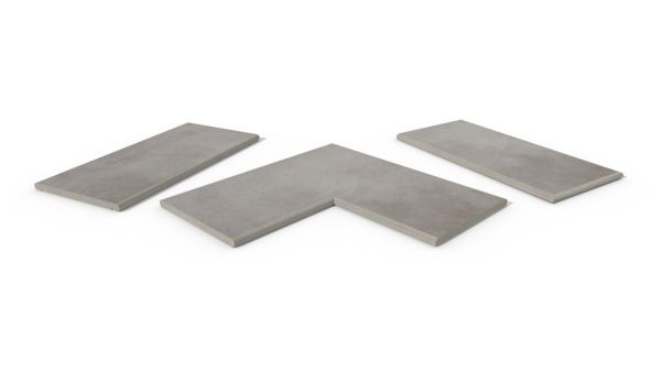 Venetian Grey 20mm bullnose coping collection, showing one each of straight, end and corner pieces, with 10-year guarantee.***