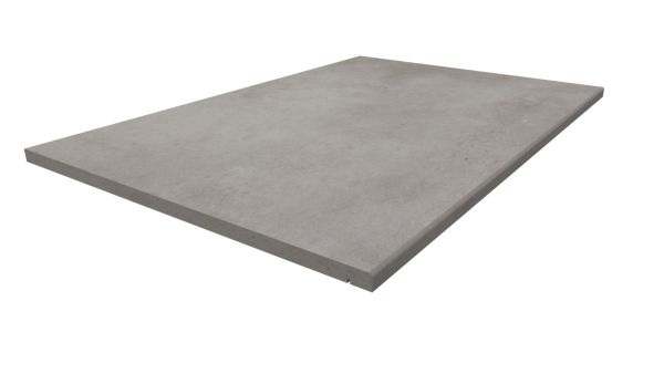 Single 900x600mm Venetian Grey porcelain step with 5mm pencil round edge profile and drip-line, made in-house by London Stone.***