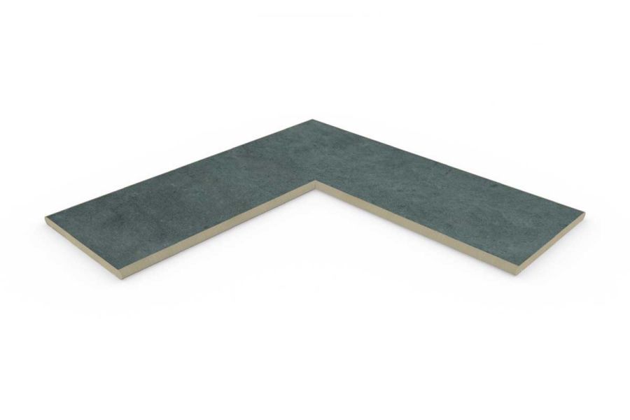 Anthracite corner coping, made of a single piece of porcelain, with 20mm bullnose edge profile applied in-house.