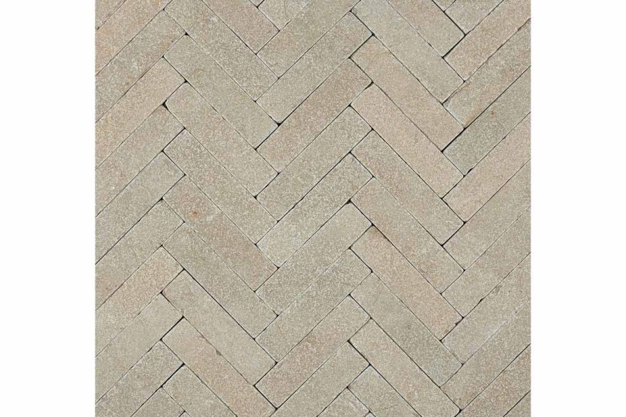 View straight down onto Antique Yellow patio bricks laid together in herringbone pattern. Free UK next-day delivery available.