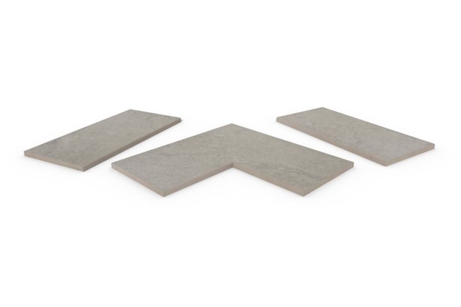 Astor Grey porcelain coping stones, in straight , end and corner pieces, with a 5mm chamfered edge profile.