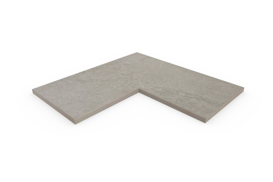 Astor Grey 5mm chamfer corner coping stone, part of our budget porcelain paving range, available with free next-day delivery.
