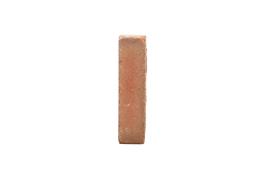 Single orangey-red Seville clay brick paver standing upright and revolving. Free UK delivery available.