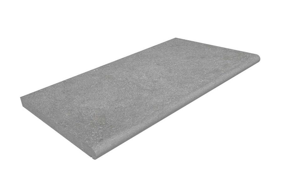 Rendered image of Antique Grey Limestone Bullnose Step at 900x500mm, showing a bullnosed edge perfect for building steps.