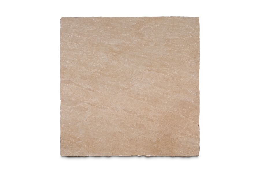 Single Camel Dust Indian sandstone slab seen from above, showing surface texture and sandy colours. Free UK delivery available.