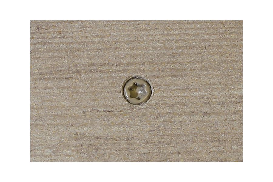Cinnamon composite decking board with Cinnamon colour match screw fixed to the middle of the board.