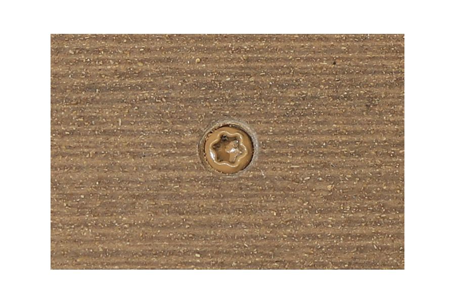 Mocha composite decking board with Mocha colour match screw fixed to the middle of the board.