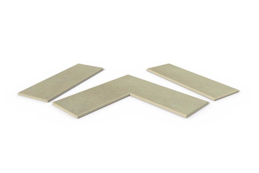Corda porcelain 20mm bullnose coping collection for garden walls, with one each of straight, end and corner pieces.