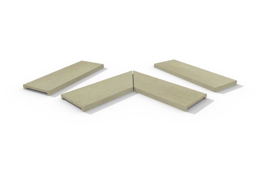 Corda 40mm downstand porcelain flat coping stones in straight, end and left- and right-mitred corner pieces. 10-year guarantee.