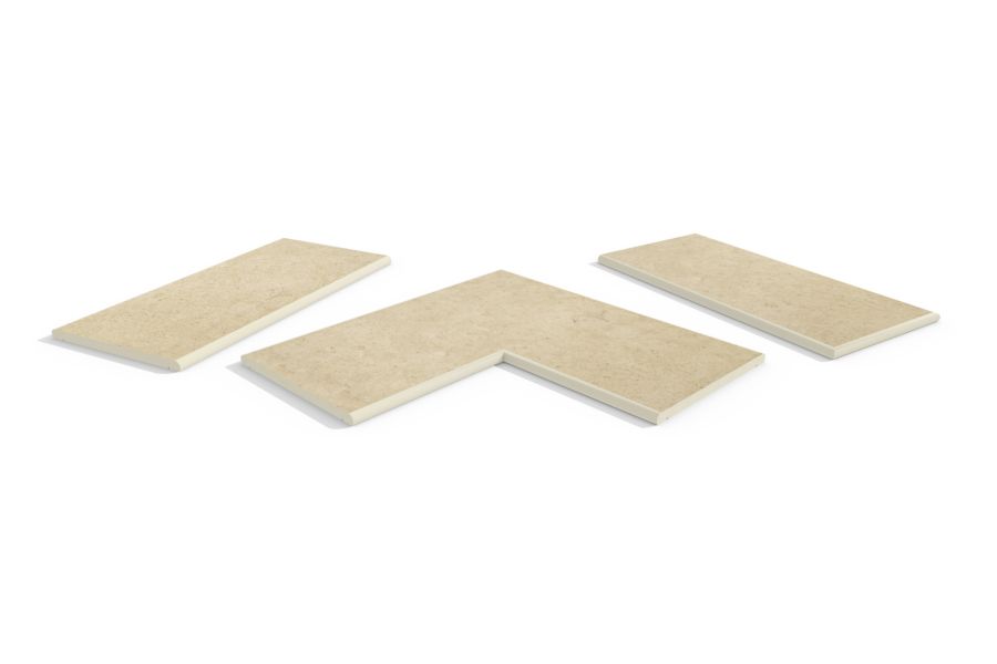 3 Florence Beige coping stones, straight, end and corner pieces, with 20mm bullnose edge profiles. Free UK delivery available