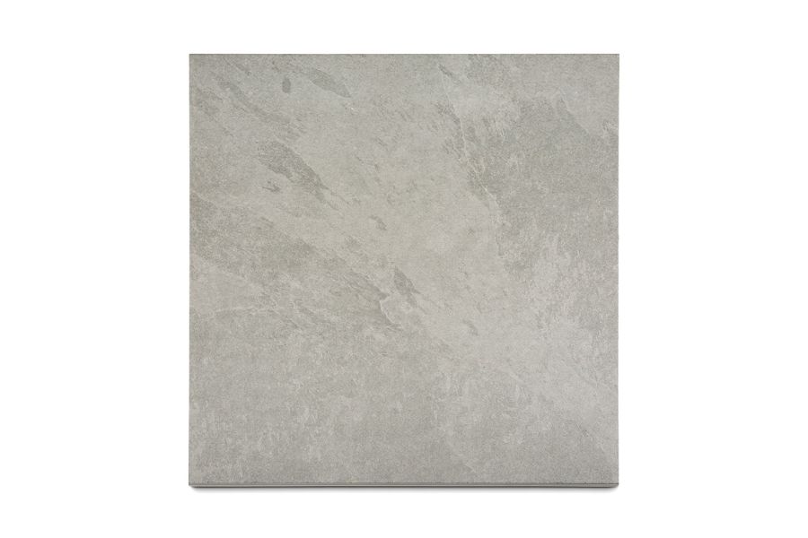 Single Florence Storm porcelain outdoor tile, seen from above, shows blend of grey tones. available with free UK next-day delivery.