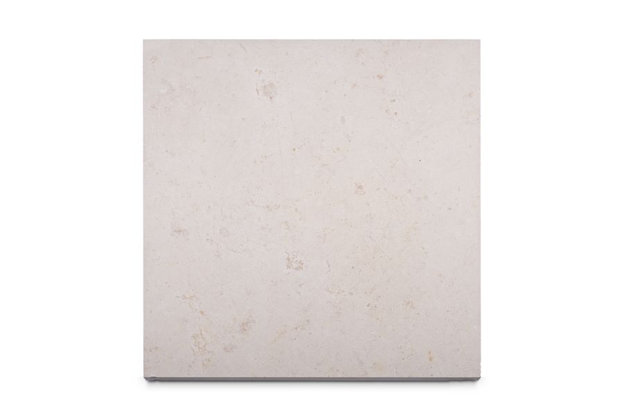 Single Jura Beige smooth sandstone slab seen from above, showing pale colour and markings. Free next-day UK delivery available.