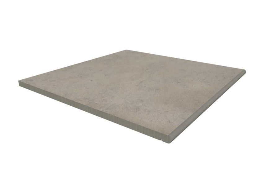 600x600mm Jura Grey porcelain 20mm bullnose step with drip line. Free UK delivery available. Comes  with 10-year guarantee.
