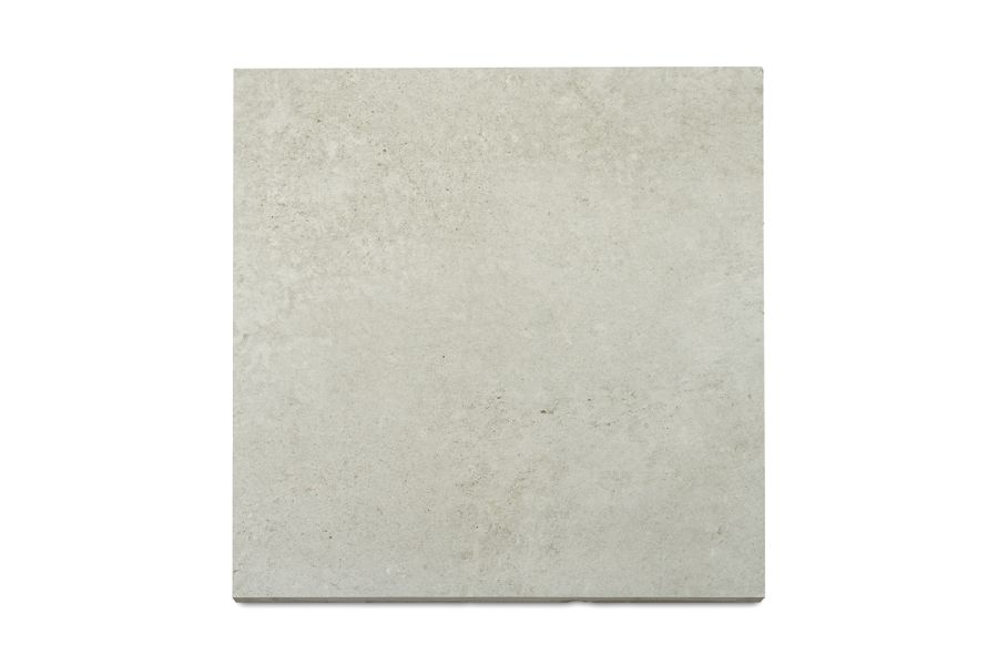 600x600 sized Light Grey Porcelain slab with slightly mottled surface texture and colour.