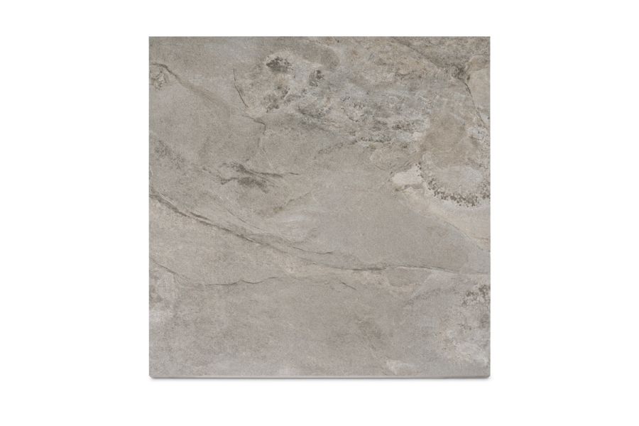 Single Marble Grey porcelain paving slab, showing markings and texture, available with free UK delivery and 10- year guarantee.
