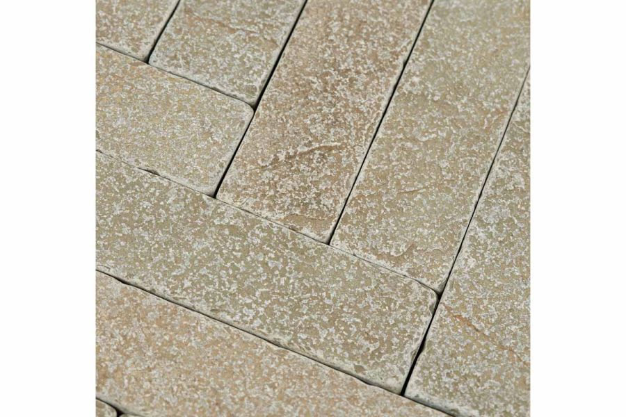 Close-up of Antique Yellow patio bricks laid together without joints. Free UK next-day delivery available.