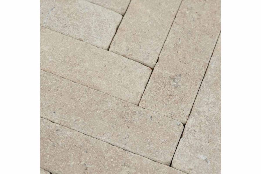 Close-up of Egyptian Beige patio bricks butt-jointed without sand. Free UK next-day delivery available.