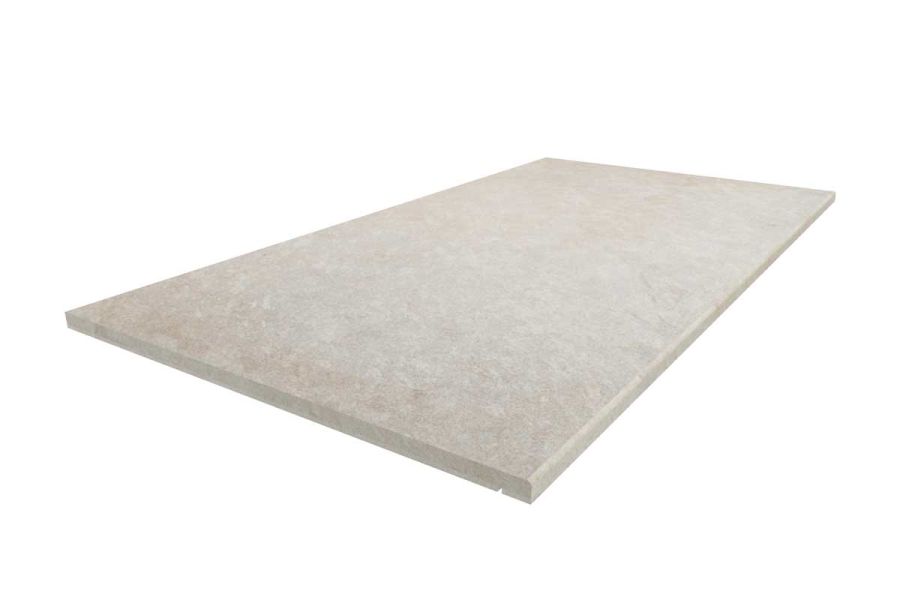 Single 900x450mm Slab Khaki porcelain step tread, with 5mm pencil round profile and drip line, with 10-year guarantee.