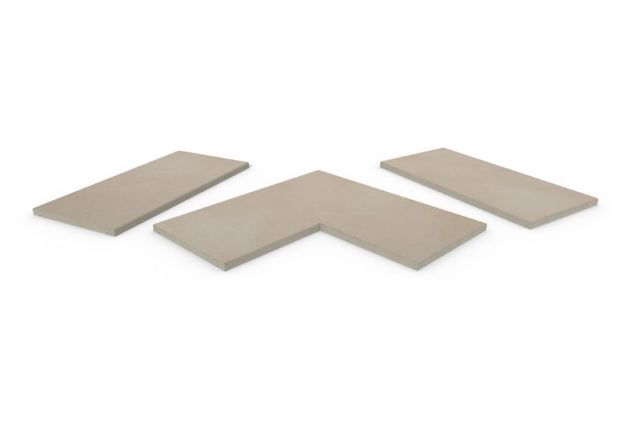 Venetian Beige porcelain coping stones, in straight , end and corner pieces, with a 5mm chamfered edge profile.