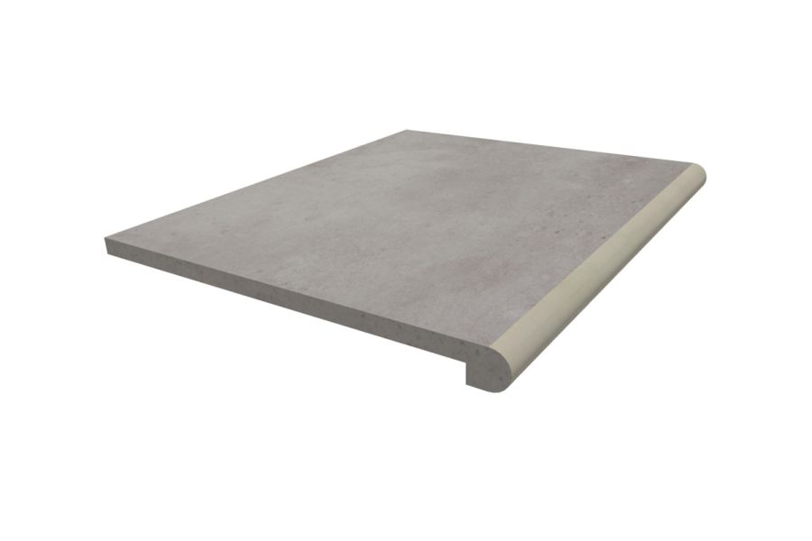 Single Venetian Grey porcelain 40mm bullnose step tread, made by London Stone, measuring 600x500mm, with 10-year guarantee.